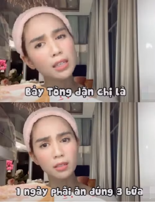 Chia sẻ clip ăn đêm lúc 3h sáng, Ngọc Trinh “lý sự”: “Bảy Tòng (cách gọi ba thân mật của Ngọc Trinh) dặn chị là một ngày phải ăn đúng 3 bữa” khiến người hâm mộ bật cười.