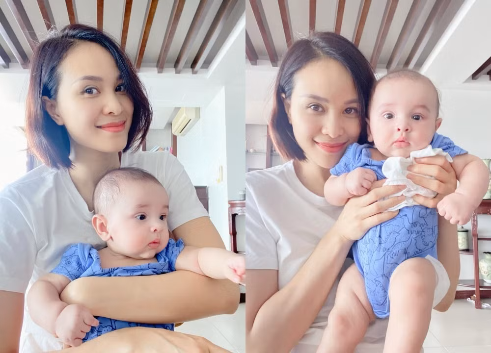 MC Phương Mai tiếp tục chia sẻ những hình ảnh bụ bẫm, đáng yêu của cậu quý tử hơn 4 tháng tuổi.