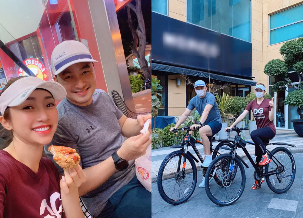 Diễn viên Chi Bảo và bạn gái kém 16 tuổi cùng nhau đạp xe, rèn luyện sức khỏe chống dịch.