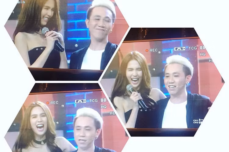 Ngoài Trấn Thành, Ngọc Trinh còn khá thân thiết với nhiều nghệ sĩ tham gia chương trình do cô làm host. Trong ảnh, nữ người mẫu 8x cười hết cỡ bên nghệ sĩ hài Anh Đức.