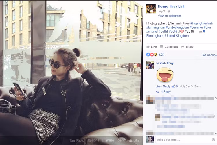 Nhiều người càng thêm vào nghi vấn Hoàng Thùy Linh - Vĩnh Thụy hẹn hò ở nước ngoài bởi cả hai chia sẻ đều đang ở Birmingham (Anh) và “tag” tên nhau trên trang cá nhân.