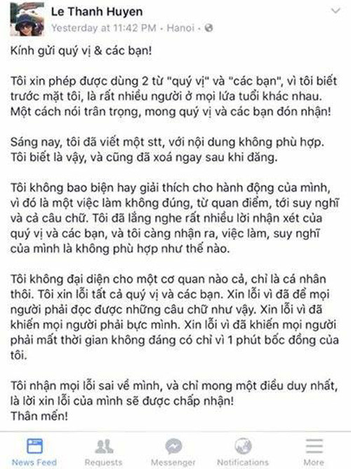 BTV Le Thanh Huyen xin loi ve phat ngon gay tranh cai-Hinh-3