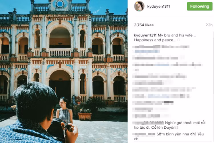 Kỳ Duyên dường như đang cố gắng tìm sự bình yên trong chuyến đi xa bên gia đình. Cô chia sẻ bức ảnh ghi lại khoảnh khắc anh trai chụp cho chị dâu và chú thích: “Hạnh phúc và bình yên”.