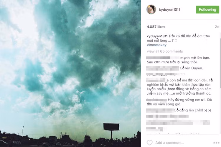 Giữa tháng 7 vừa qua, Hoa hậu Kỳ Duyên vướng lùm xùm hút thuốc lá, say xỉn bởi vậy không khó hiểu khi những chia sẻ trên trang cá nhân Instagram của cô dường như chất chứa tâm trạng.