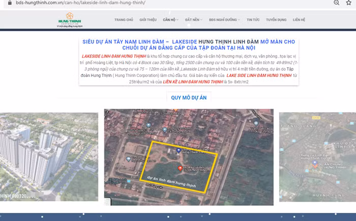 Thay gi o khu dat gioi thieu la du an “Linh Dam Hung Thinh Lake Side”?