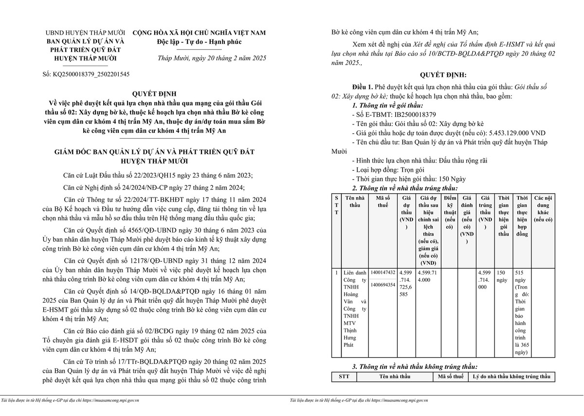 Đồng Tháp: Liên danh 2 thành viên trúng thầu xây bờ kè Mỹ An Dong Thap: Lien danh 2 thanh vien trung thau xay bo ke My An