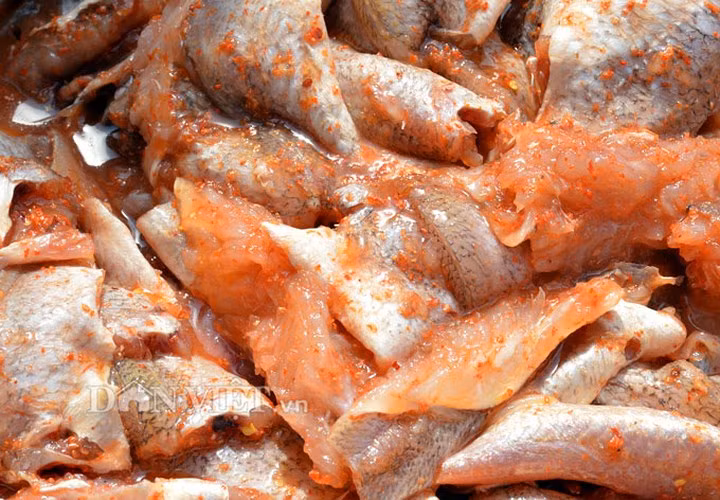 Cá đổng được ướp sẵn chờ phơi.