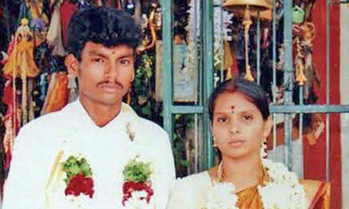 Shankar và Kausalya trong đám cưới của họ.
