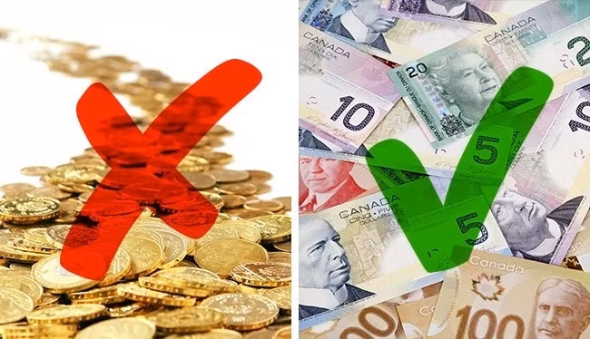 Canada không chấp nhận thanh toán bằng đồng xu Tại Canada, bạn không thể dùng đồng xu để mua đồ. Hiệu lực này bắt đầu có hiệu lực từ năm 1985. Vì thế nếu có du hí tới đất nước này hãy nhớ chuẩn bị tiền mặt hoặc mang theo thẻ Visa thanh toán quốc tế.