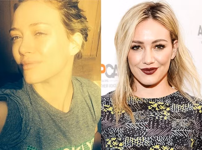 Hilary Duff thường xuyên khoe ảnh mặt mộc dù bị cho kém xinh.