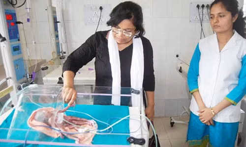 Me soc khi thay con sinh ra 2 minh, 4 chan, 4 tay