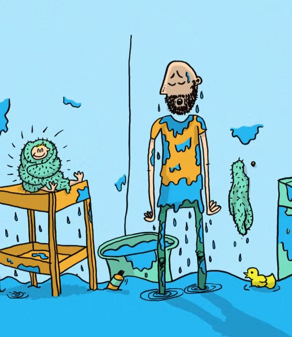 Mỗi lần tắm cho con khiến cho các ông bố như vừa trải qua một trận chiến thực sự.