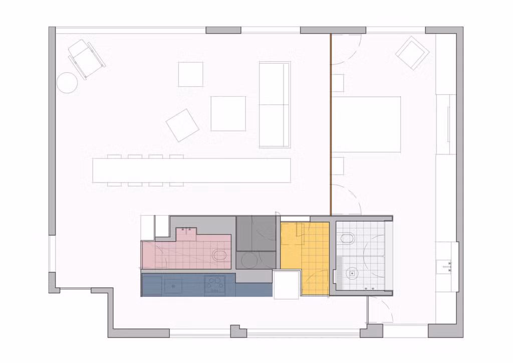 Mặt bằng căn hộ 96 m2 sau khi cải tạo.