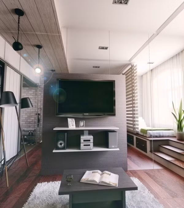 Phòng ngủ thứ 2 được bố trí cạnh cửa sổ, nơi ngập tràn ánh sáng và gió trời. Phòng ngủ chính được phân tách với phòng ngủ phụ bằng vách ngăn đơn giản.