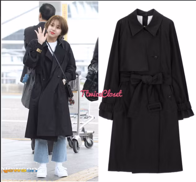 Chae Young thời thượng nhưng vẫn thể hiện chất riêng khi diện mẫu áo khoác dáng dài gam màu đen của SJYP với mức giá khoảng 5 triệu đồng. Dường như những thương hiệu thời trang bình dân luôn nhận được sự yêu thích từ các thành viên của Twice.