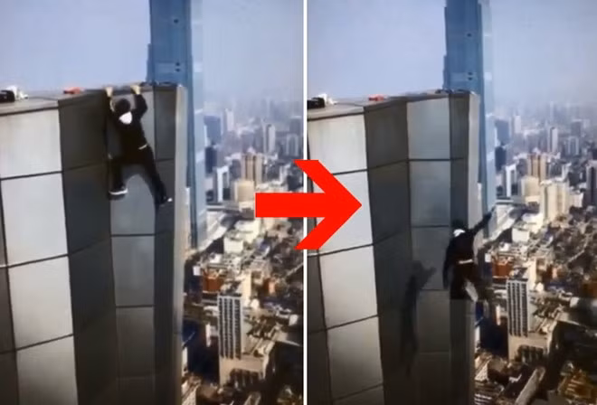 Ngô Vịnh Ninh đã rơi xuống vùng mái nhô ra có độ cao khoảng 14 m.