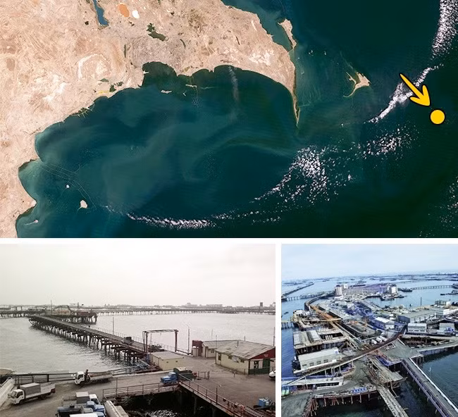 3. Thị trấn trên biển Neft Daşları là một thị trấn công nghiệp nằm trên giàn khoan dầu mỏ ở ngoài khơi Azerbaijan. Thị trấn không có người sinh sống lâu dài. Khoảng 2.000 người tới làm việc tại đây trong thời gian vài tháng.