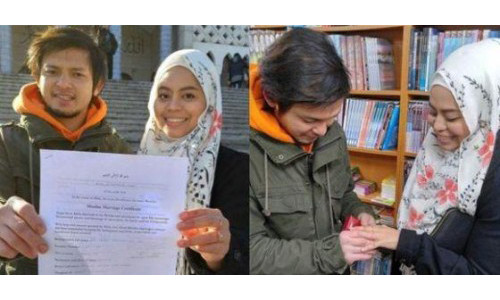 Cặp vợ chồng Hồi giáo ở Malaysia vừa mới kết hôn tại Hàn Quốc.