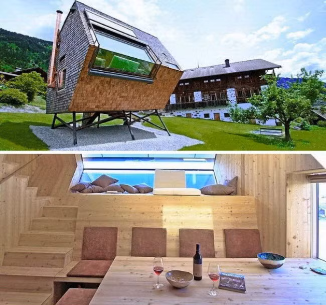 Biệt thự sinh thái UFOGEL, núi Alps Ngôi nhà UFOGEL có diện tích rộng 45 m2 và được thiết kế bởi Peter Jungmann. Ông đã kết hợp hai từ UFO và Vogel (tên một loài chim) để đặt tên cho ngôi nhà. Du khách có thể thuê biệt thự này với đầy đủ tiện nghi và phong cảnh đẹp.