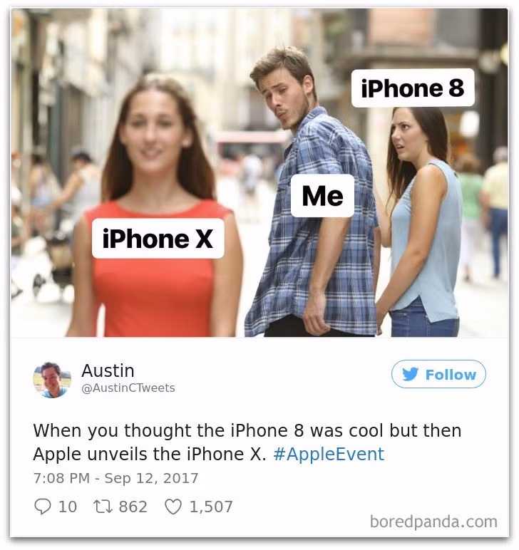 Còn đây là biểu hiện của nhiều người khi nghĩ iPhone 8 trông "ngầu" cho tới lúc Apple trình làng iPhone X.