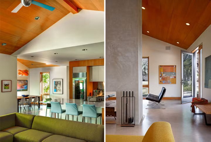 Khu vực sinh hoạt, nhà bếp sử dụng chung không gian để tiết kiệm diện tích sử dụng.