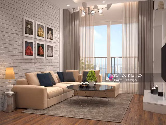 Màu chủ đạo trong căn hộ chung cư là màu trắng kết hợp với xám nâu, điểm xuyết là tranh treo tường trang trí không gian thêm sinh động. Không gian phòng bếp và khách sẽ được nối liền với nhau để tận dụng tối đa diện tích.