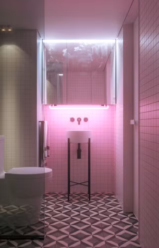 Bên trong phòng tắm và nhà vệ sinh kết hợp rất hiện đại và sang trọng.