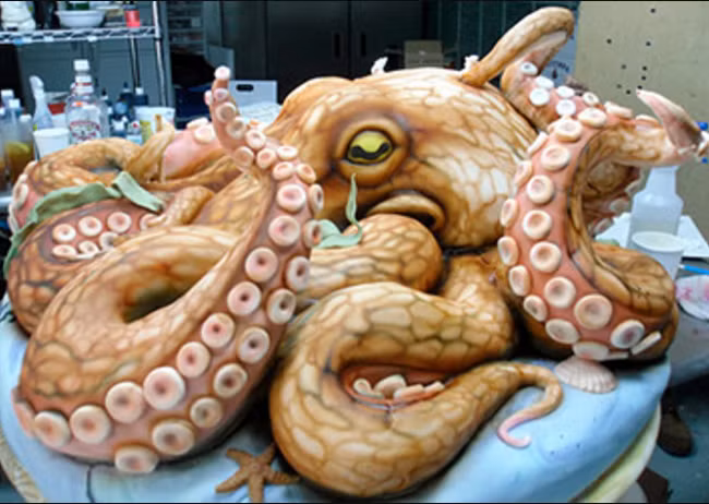 Nhìn chiếc bánh bạch tuộc khổng lồ này chắc hẳn bạn không khỏi giật mình. Trông nó không khác gì quái vật thời Tiền sử.