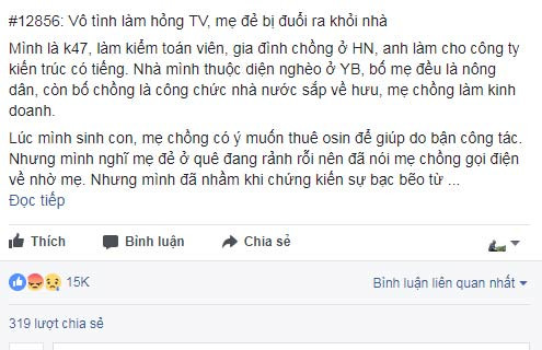 Ngay khi đăng tải tâm sự này thu hút hơn 15 nghìn người quan tâm. (Ảnh chụp màn hình)