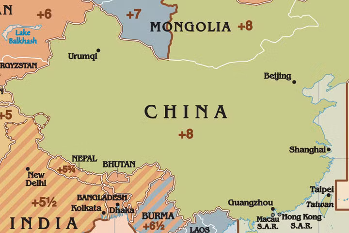 Dù diện tích khổng lồ, Trung Quốc chỉ có một múi giờ. Ảnh: Jakub-marian.