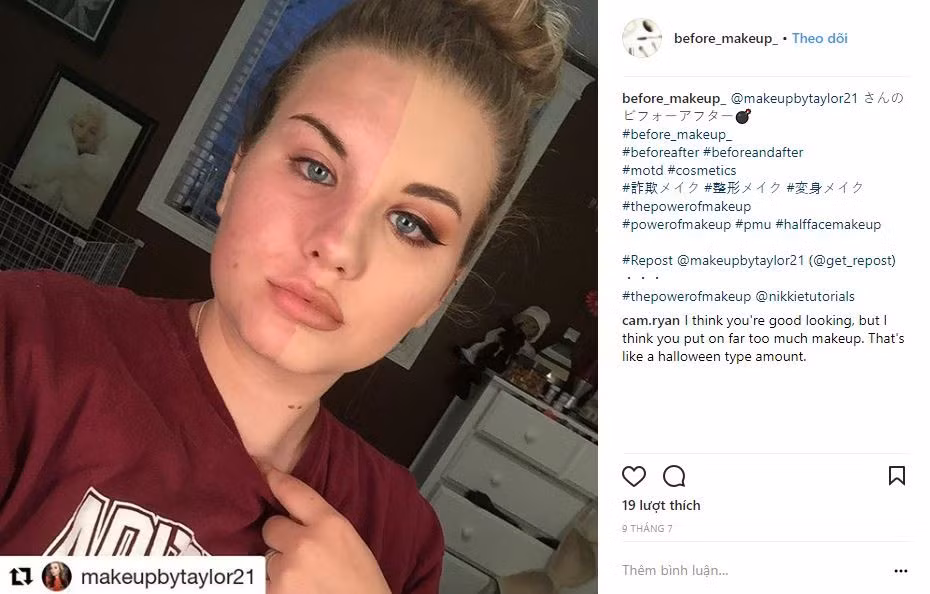  Trào lưu trang điểm nửa mặt do beauty blogger Nikkie khởi xướng trên mạng xã hội Instagram. Rất nhanh sau đó, trào lưu này được chị em bắt đầu nhân rộng. Từ khóa #ThePowerofMakeup cũng trở thành một câu thần chú được phổ biến.