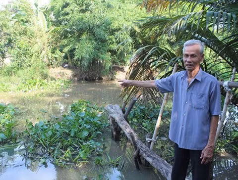 Khi Ánh Viên 3 tuổi cũng là năm đặt dấu mốc quan trọng nhất cuộc đời cô. Trong một lần đến chơi nhà họ hàng, Ánh Viên không may bị trượt chân xuống con rạch gần nhà. Không hiểu bằng cách nào, cô lại tự bò lên được, bước vào nhà trong sự hốt hoảng của mọi người vì người lấm lem bùn đất. Lần “tiếp nước” vô tình ấy khiến ông Nguyễn Văn Tới (ông nội Ánh Viên) phải dạy cháu học bơi bằng được. “Nó thích xuống nước lắm, nói đi tập bơi là mắt sáng rực”, ông Nguyễn Văn Tới nói. Trong ảnh, ông nội của Ánh Viên chỉ con rạch, nơi mà cô “khởi đầu sự nghiệp” của mình.