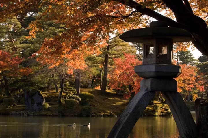 9. Vườn Kenrokuen, Kanazawa. Kanazawa có rất nhiều nơi tuyệt vời để ngắm những chiếc lá mùa thu nhưng nơi tuyệt vời nhất là Vườn Kenrokuen, được công nhận là một trong ba khu vườn cảnh quan hàng đầu của Nhật Bản.