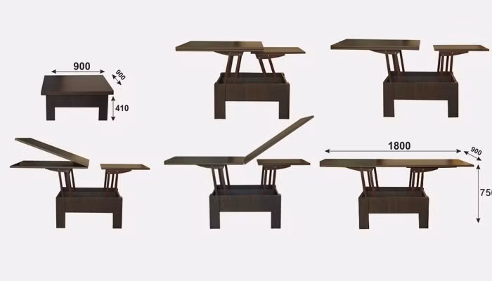 Ban đầu chiếc bàn chỉ bé nhỏ xinh xinh, nhưng với thiết kế thông minh, bề mặt có thể kéo lên cao và mở rộng ra, chiếc bàn uống nước nhỏ đã trở thành bàn ăn ngồi được nhiều người.