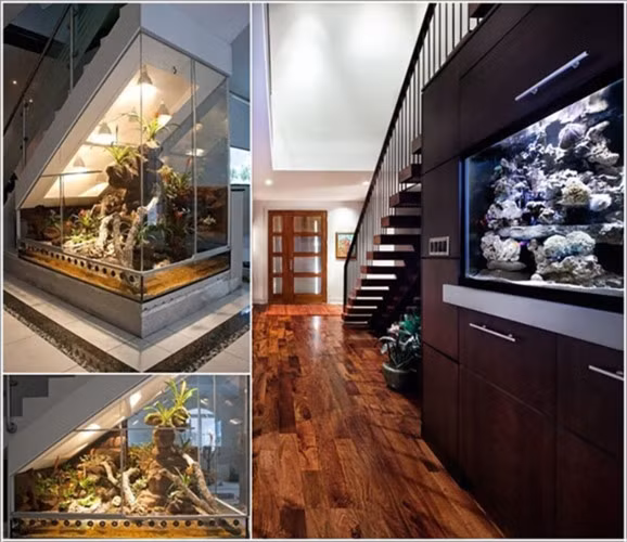 Thiết kế một bể thuỷ sinh theo phong thuỷ dưới gầm cầu thang.