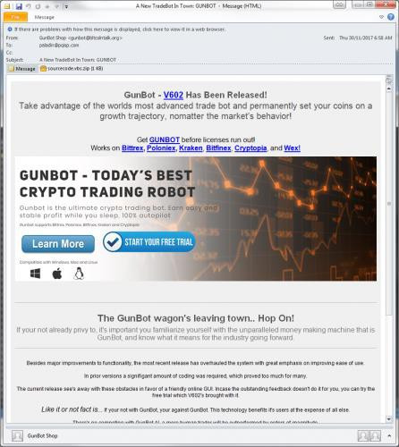 Quảng cáo Gunbot thực chất là một email lừa đảo - Ảnh: FORTINET.