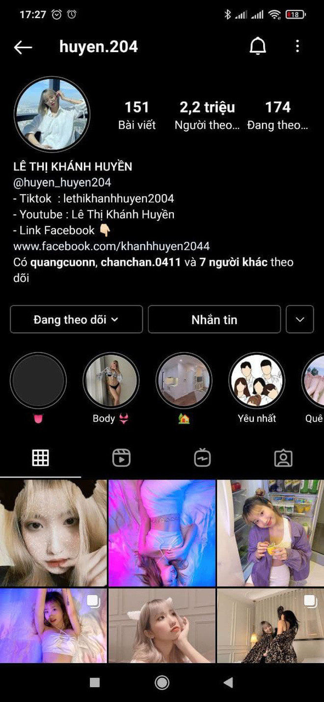 Được biết, hiện tại cô nàng đang sở hữu 2 tài khoản với lần lượt 2,2 triệu và 93 nghìn người theo dõi.