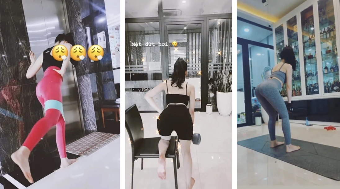 Con dâu ông trùm điện tử Sài Gòn - Vân Tiny cũng rất tích cực trên con đường "độ" body khi ở nhà.