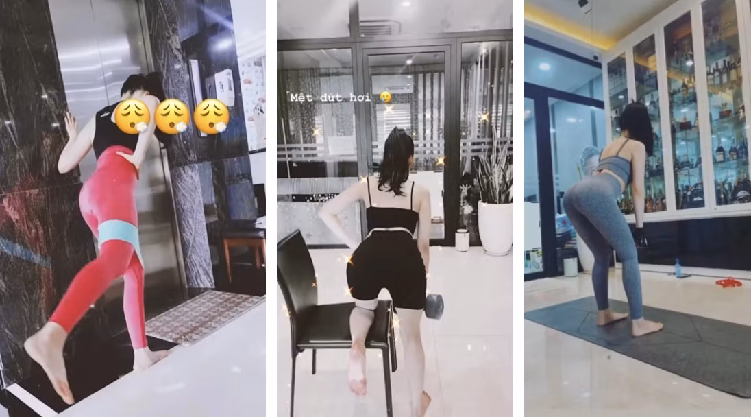 Con dâu ông trùm điện tử Sài Gòn - Vân Tiny cũng rất tích cực trên con đường "độ" body khi ở nhà.