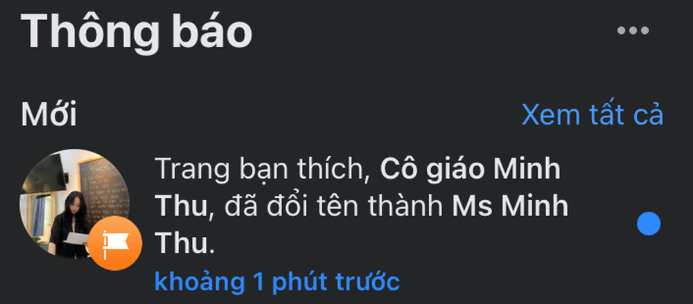 Cụ thể, Minh Thu đã bất ngờ đổi tên fanpage "Cô giáo Minh Thu" với hơn 876 nghìn lượt theo dõi thành "Ms Minh Thu".