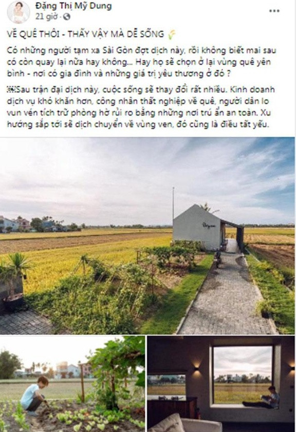Midu chia sẻ: "Sau trận dịch này, cuộc sống sẽ thay đổi rất nhiều. Kinh doanh dịch vụ khó khăn hơn, công nhân thất nghiệp về quê, người dân lo vun vén tích trữ phòng rủi ro bằng những nơi trú ẩn an toàn. Xu hướng sắp tới sẽ dịch chuyển về vùng ven, đó cũng là điều tất yếu".