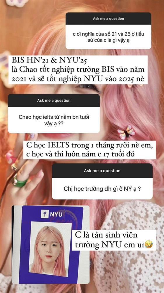 Sau đó, rich kid Châu Anh đã phải đính chính bằng một story khác trên trang cá nhân. Nữ sinh cho hay bản thân học trường quốc tế từ bé nên đã có nền tảng Tiếng Anh khá tốt.