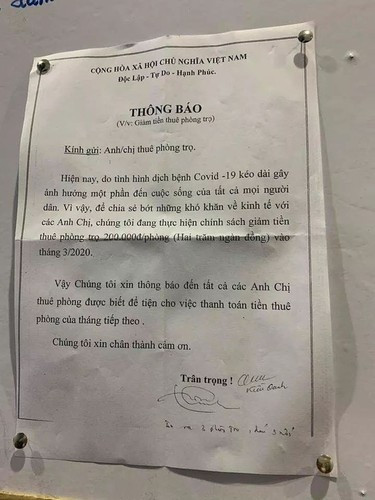 Hình ảnh về một thông báo giảm giá phòng trọ cho những sinh viên đang thuê tại đây nhận được nhiều bình luận tích cực. Ảnh: Tổng hợp