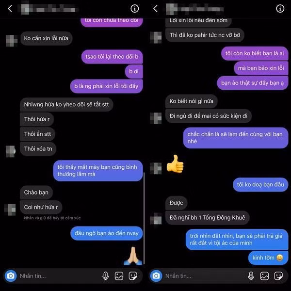 Tống Đông Khuê nhắn tin trực tiếp với T. để làm rõ mọi chuyện nhưng không có kết quả.