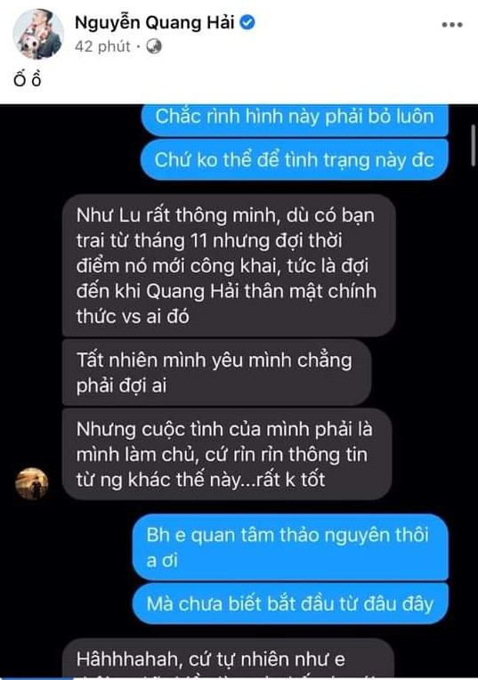 Nội dung của những tin nhắn cho thấy Quang Hải có dấu hiệu "bắt cá nhiều tay", thậm chí là "săn" các cô gái bấm "like" ảnh hay kết bạn với anh qua mạng xã hội.