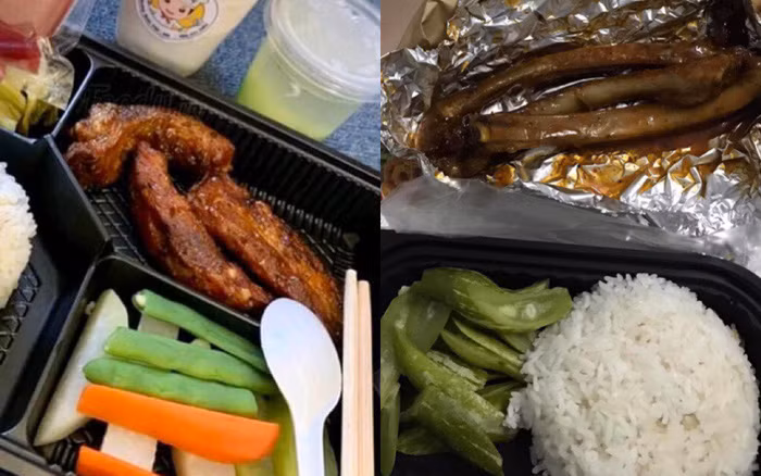 Đồng cảnh ngộ với cô gái trên, một cư dân mạng từng đăng đàn tố cáo cơm sườn bán trên mạng khác xa với hình ảnh quảng cáo, nhận suất sơm về những miếng sườn chỉ như cây củi khô, không còn tí thịt nào.