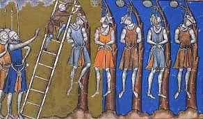 Một trong những kiểu hành hình phổ biến khác ở Anh thời Trung cổ là treo cổ. Phạm nhân sẽ bị hành hình công khai trước sự chứng kiến của mọi người.