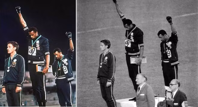 Hai vận động viên Tommie Smith và John Carlos làm như vậy để ủng hộ phong trào nhân quyền cho những người Mỹ gốc Phi cũng như biểu thị sức mạnh, sự đoàn kết của người da màu. Khoảnh khắc này đã đi vào lịch sử thế giới.