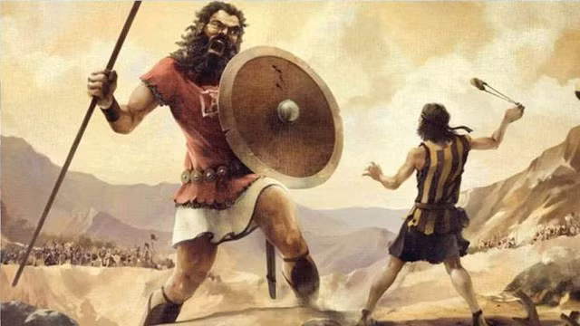 Tuy nhiên, trong cuộc chiến giữa tộc Philistine và người Israel nhằm chiếm được vùng Đất Hứa, Goliath đã xem thường đối thủ nhỏ bé là một dũng sĩ trẻ người Israel.