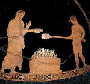 Trong số này, nghi lễ hiến tế đổ máu là việc người Hy Lạp dùng động vật để dâng lên thần linh.